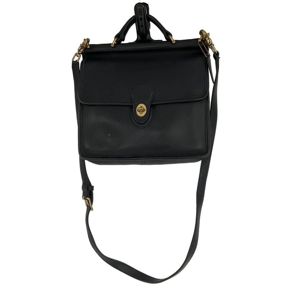 Vintage Coach Willis Black Leather Top Handle Twist Lock Satchel Bag 9927 USA
